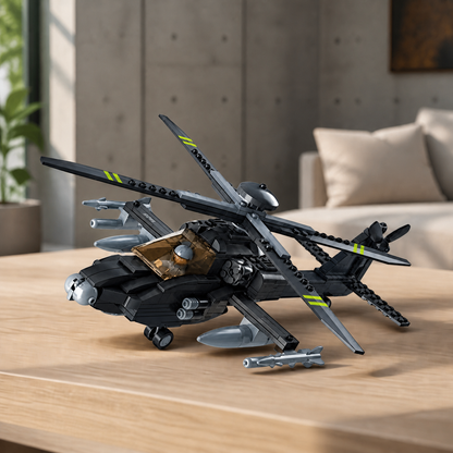 Elicopter Boeing AH-64 Apache (293 piese) - nou interior principal 01 - model de elicopter Boeing AH-64 Apache construit din pecișe de montat într-un interior modern din beton