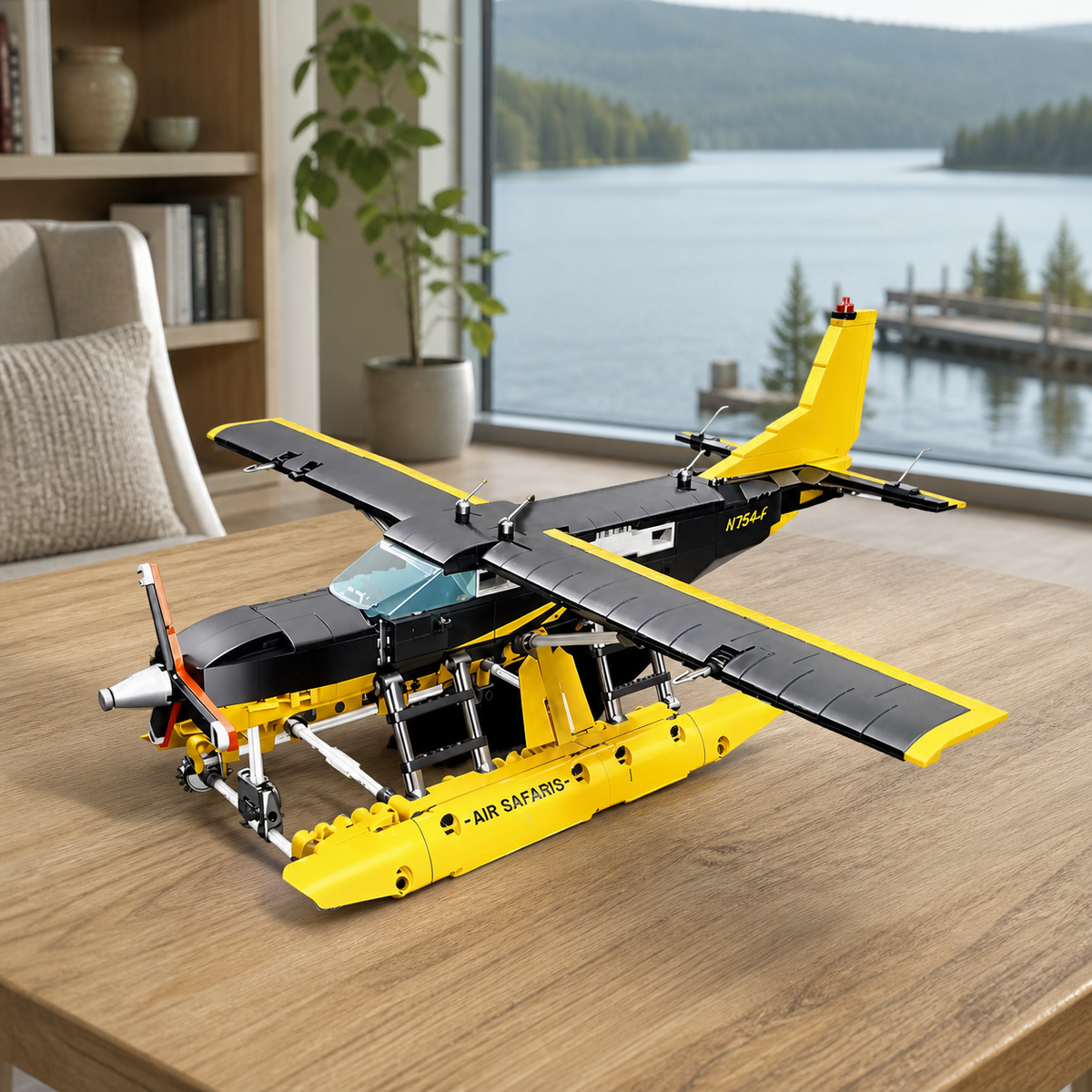 BF-445 Innenraum 01 - Wasserflugzeug-Baumodell in einem hellen, modernen Interieur am Seeufer