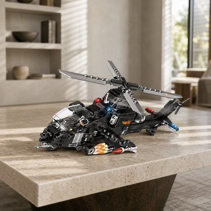 SWAT Helicopter (423 Pcs) - interior hero 01 - SWAT Helicopter brick model in a modern travertine living room