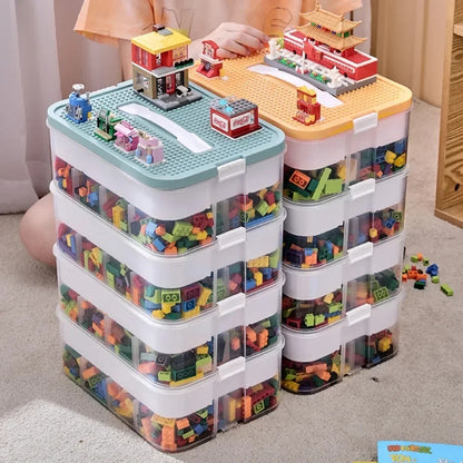 Stackable Building Blocks Storage Box with Baseplate Lid - Multi-tier Towers