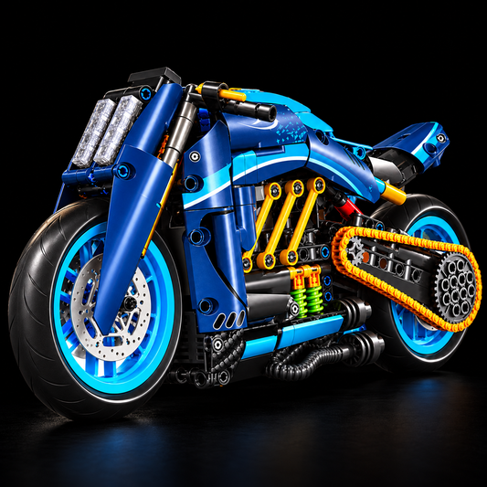Cruiser Diavel brick-built motorcycle against a black background, studio view 1