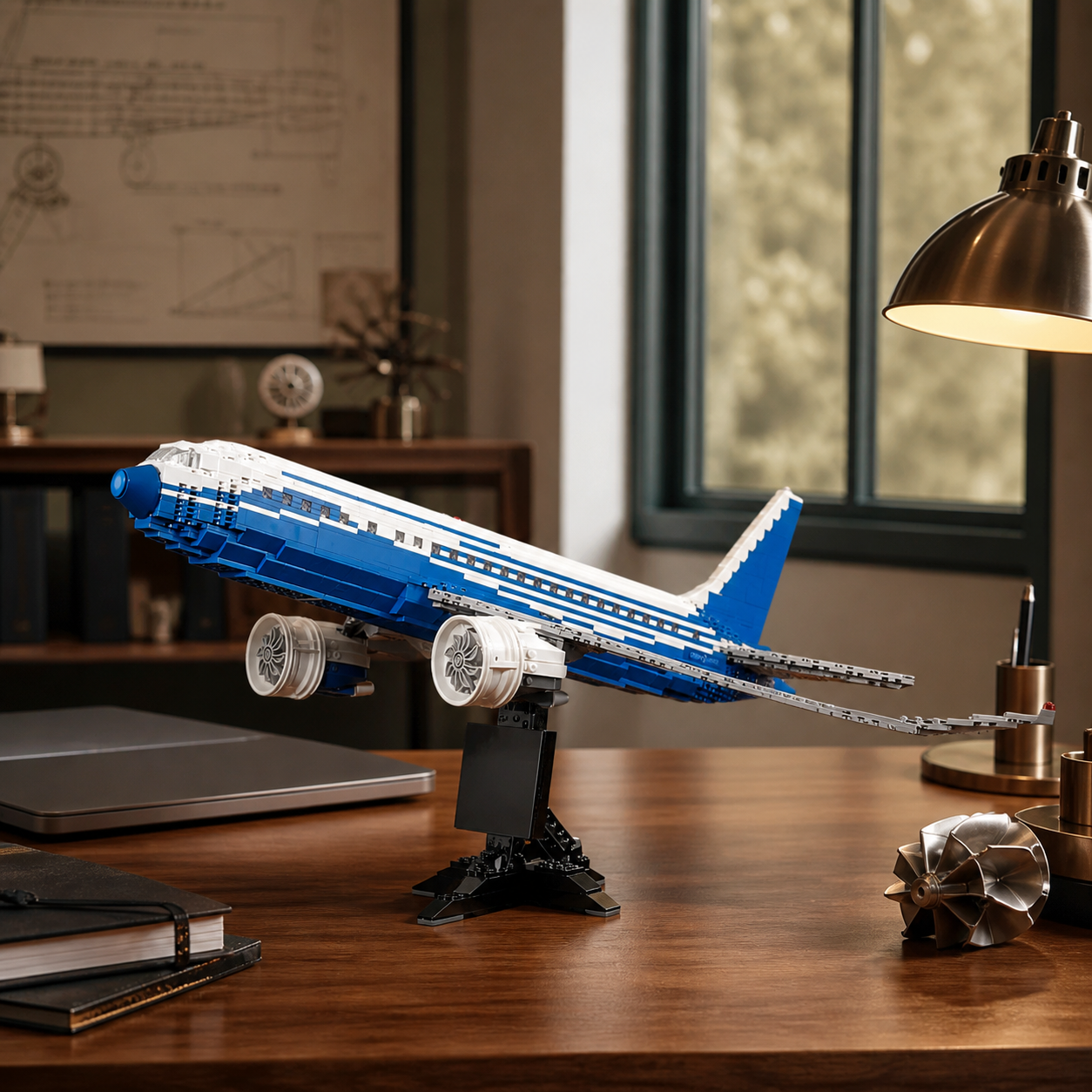 Bausteinmodell einer Boeing 787 Dreamliner im Büro eines Luftfahrtingenieurs
