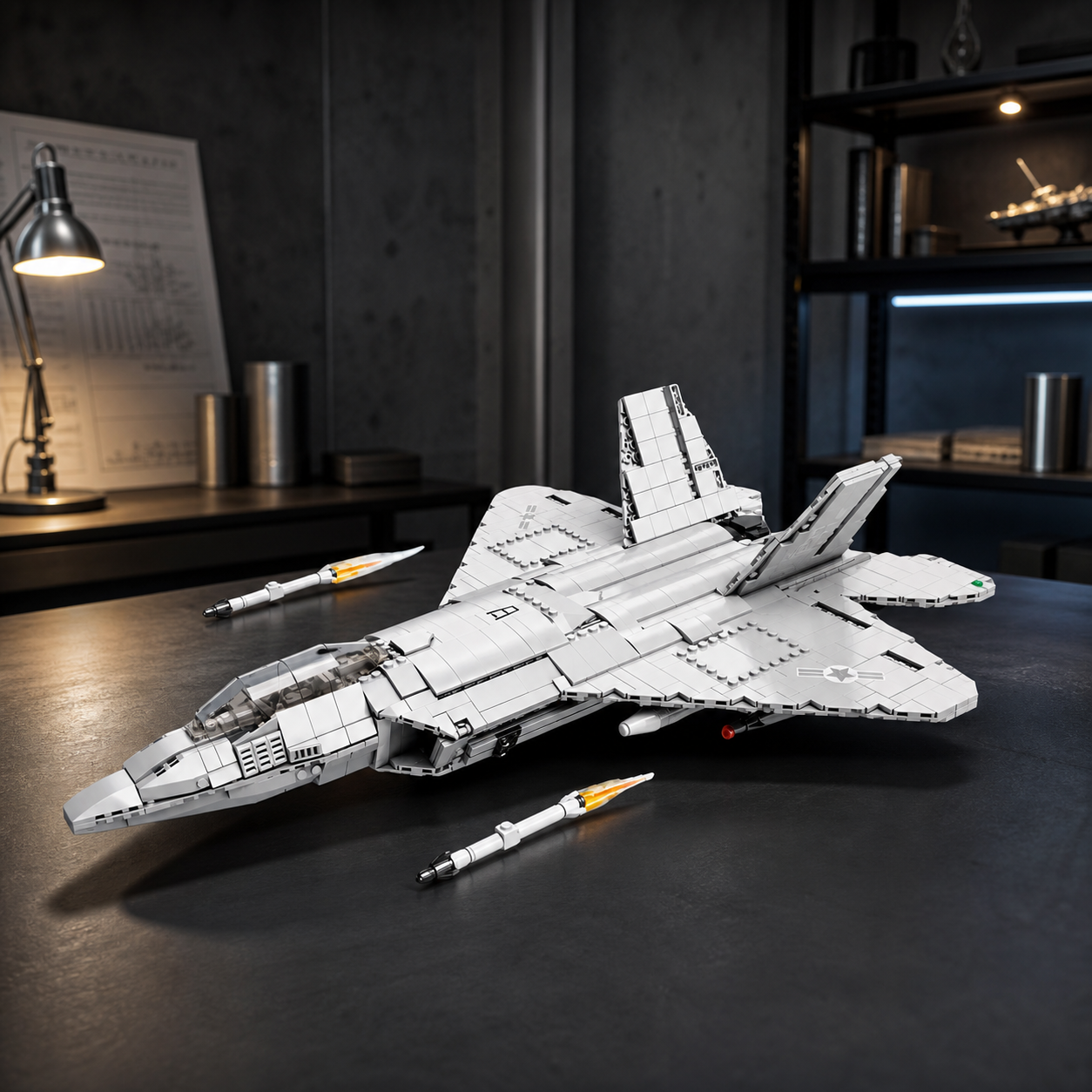 Bausteinmodell eines F-22-Kampfflugzeugs in einem Industriedesignstudio
