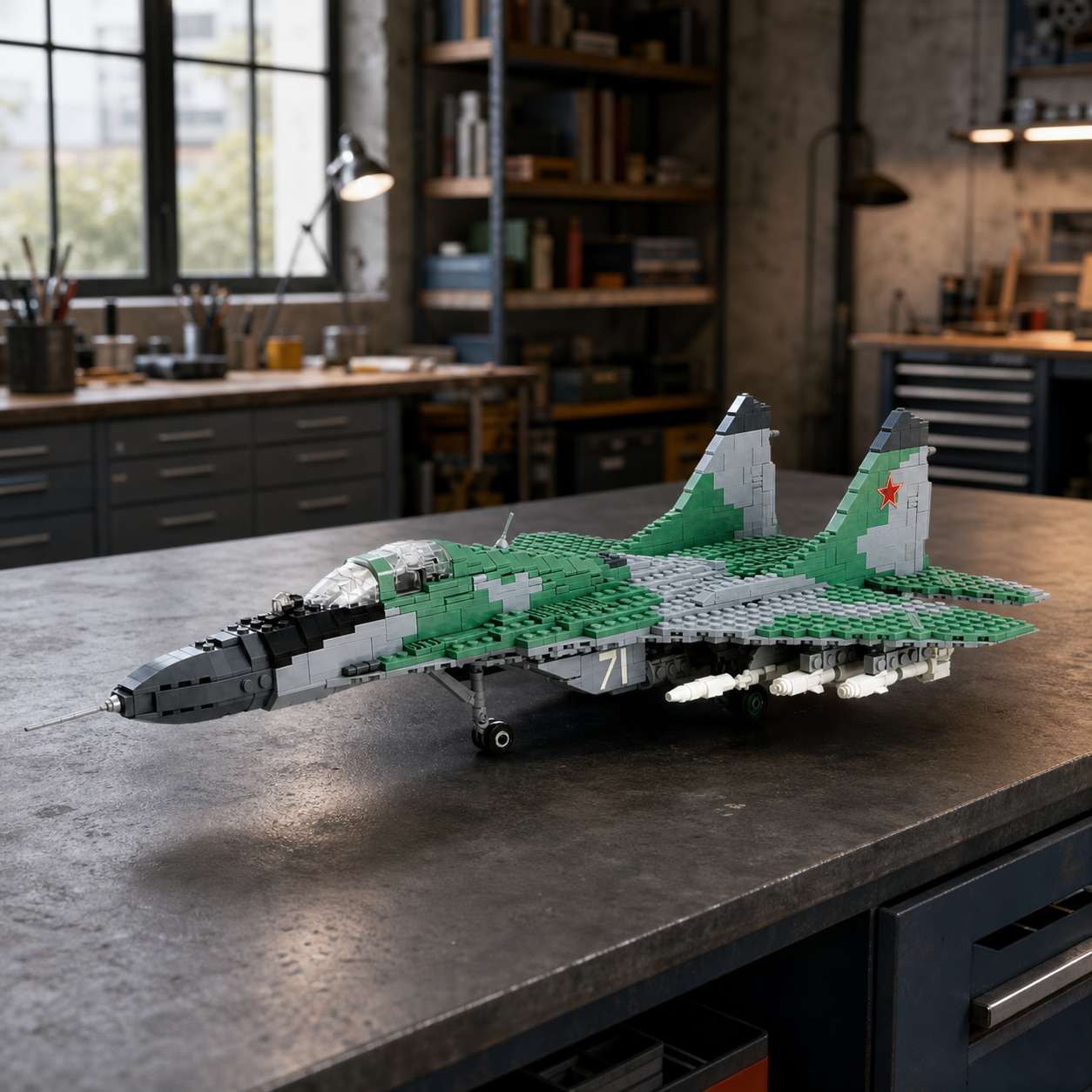 MIG-29-Bausteinmodell in einer erstklassigen Ingenieurswerkstatt
