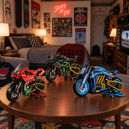 Superbike V4, Hyperbike Ninja H2R and Cruiser Diavel models in a gaming room