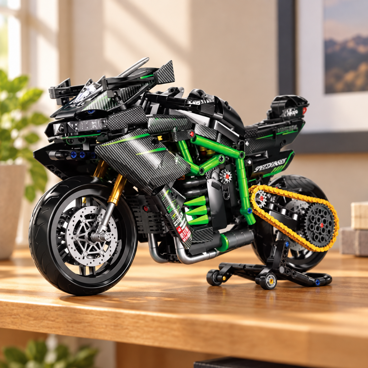 Hyperbike Ninja H2R brick-built motorcycle in a product display scene, gallery view 3