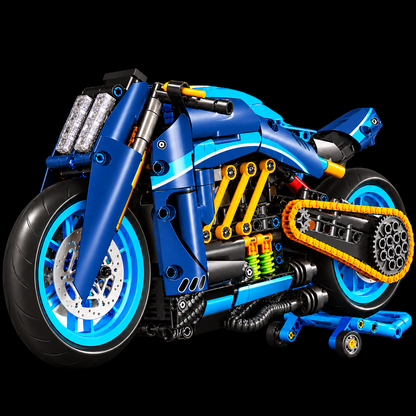 Cruiser Diavel brick-built motorcycle against a black background, studio view 2
