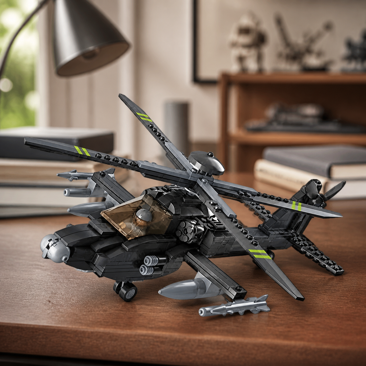 Elicopter Boeing AH-64 Apache (293 piese) - nou interior principal 03 - model de elicopter Boeing AH-64 Apache construit din pecișe de montat într-un birou de acasă pentru colecționar