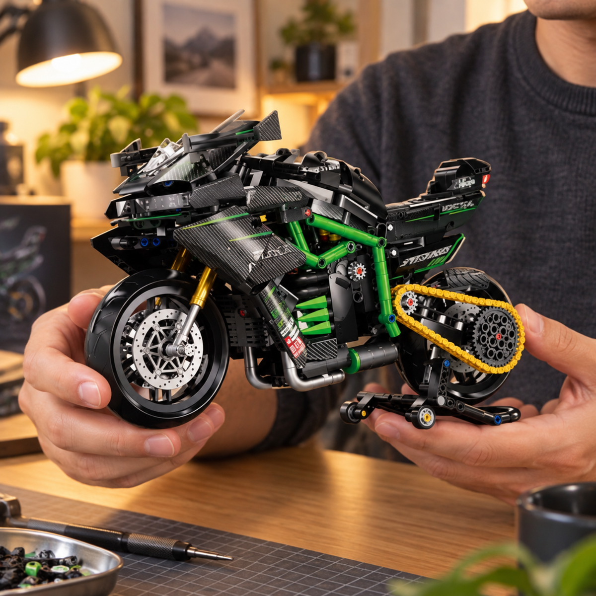 Hyperbike Ninja H2R brick-built motorcycle in a product display scene, gallery view 4