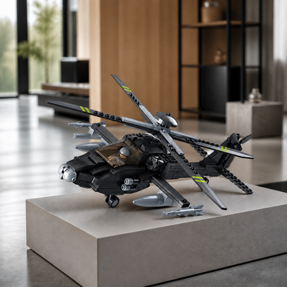 Elicopter Boeing AH-64 Apache (293 piese) - nou interior principal 05 - model de elicopter Boeing AH-64 Apache construit din pecișe de montat într-un interior premium cu design industrial