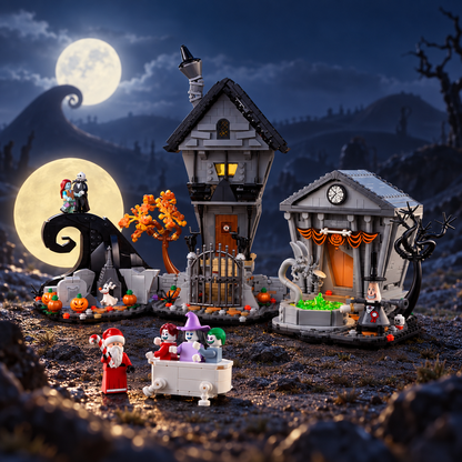 The Nightmare Before Christmas (2,193 pieces): scene set, spiral hill moonlight.