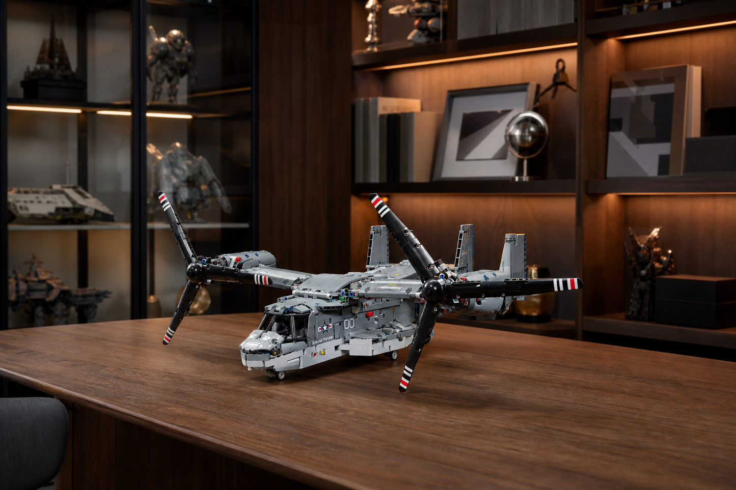 V-22 construction-block model in a collector's room