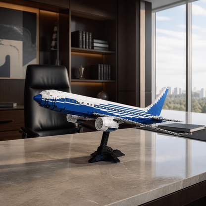 Bausteinmodell einer Boeing 787 Dreamliner in einem Chefbüro