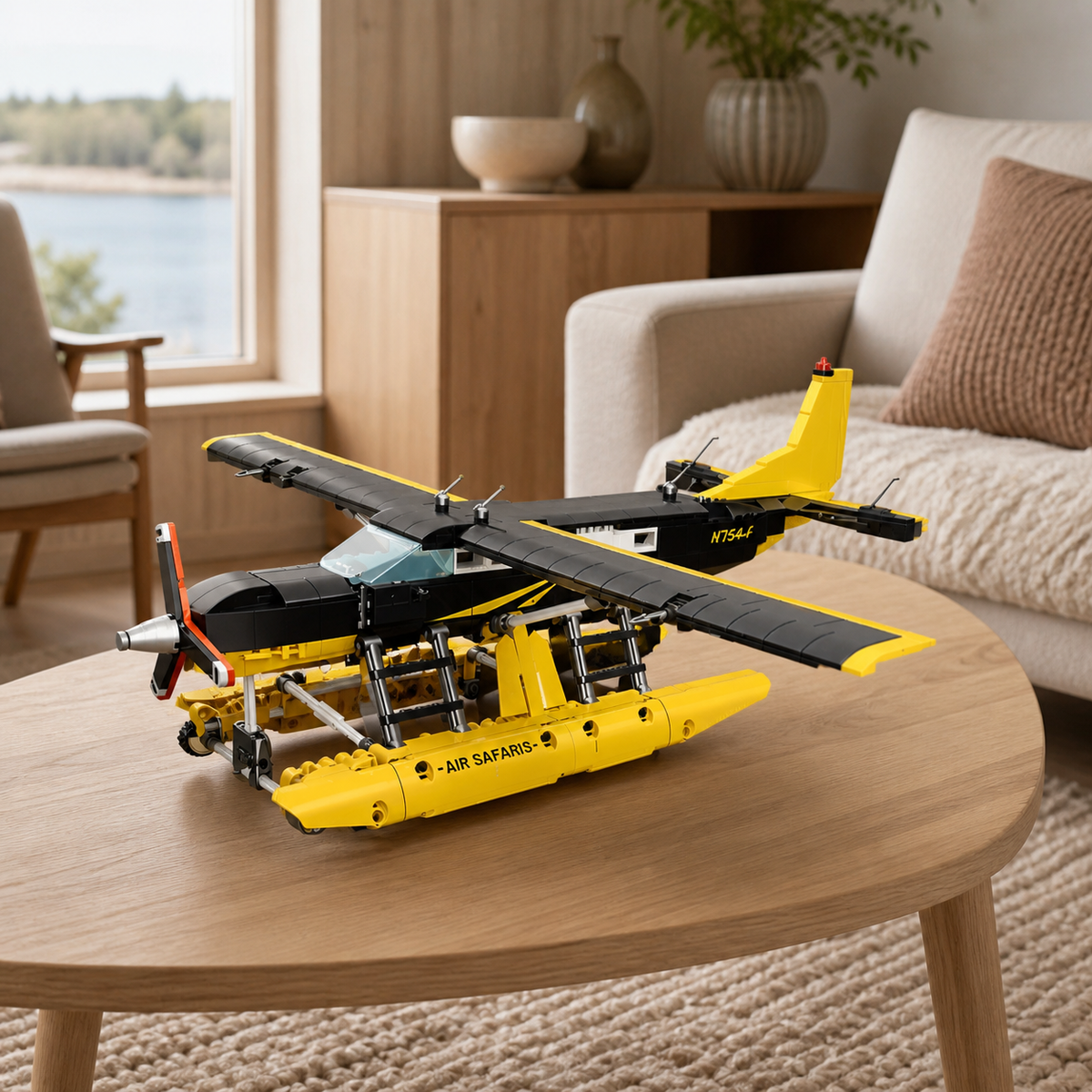 BF-445 Innenraum 06 - Wasserflugzeug-Baumodell in einem skandinavischen Wohnzimmer