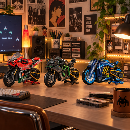 Superbike V4, Hyperbike Ninja H2R and Cruiser Diavel models in a creative studio