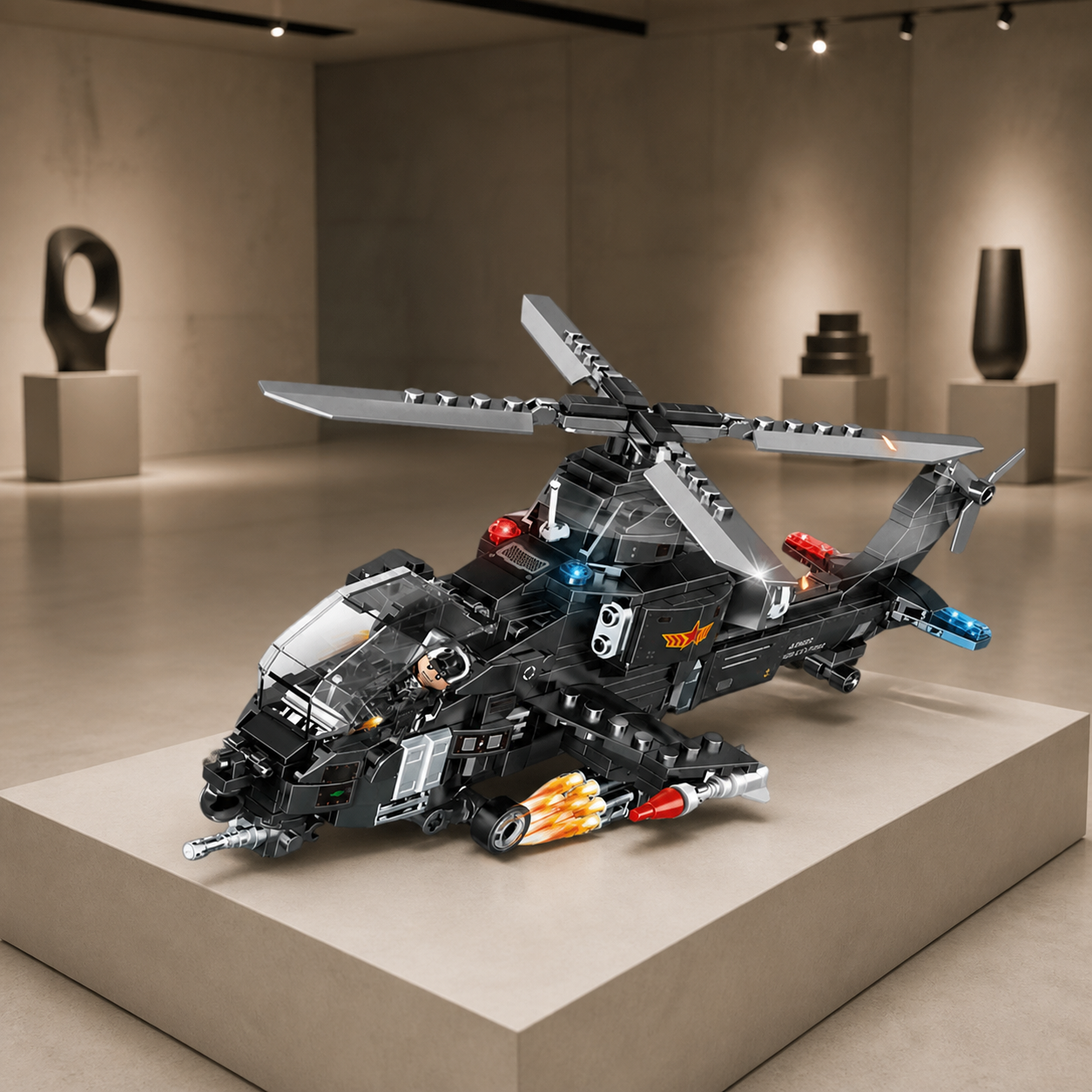 SWAT Helicopter (423 Pcs) - interior hero 07 - SWAT Helicopter brick model in a contemporary design object gallery