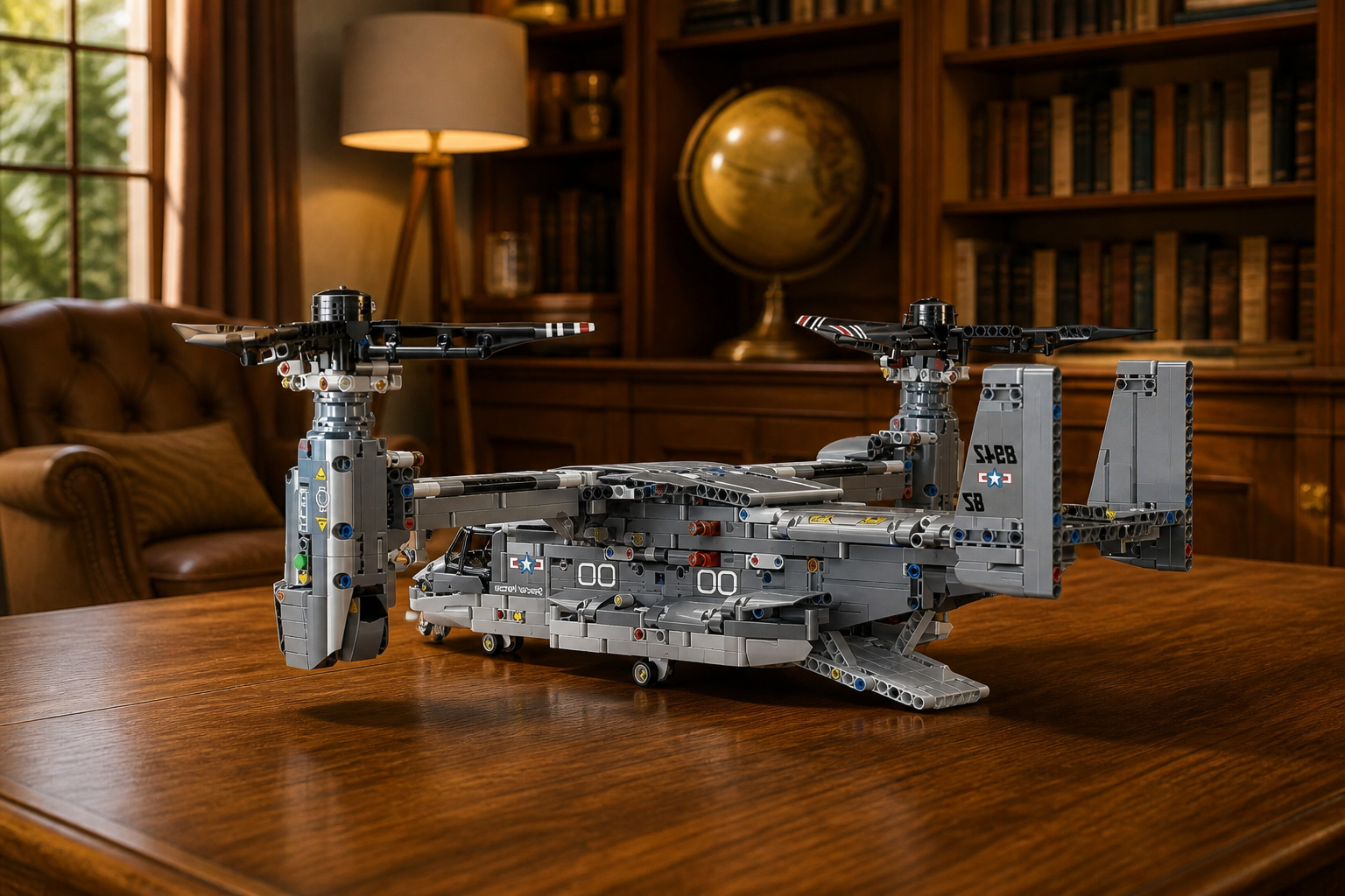 V-22 construction-block model in an elegant library