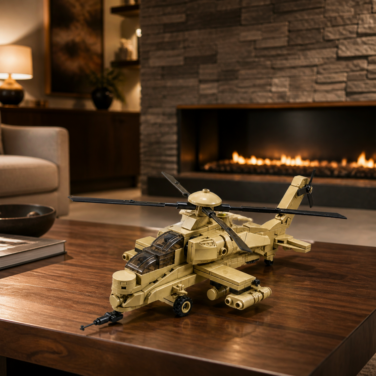A129 Mangusta Helicopter (242 Pcs) - Interior 07 - Contemporary fireplace living room