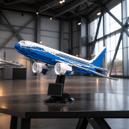 Boeing 787 Dreamliner-Bausteinmodell in einem Hangar-inspirierten Innenraum