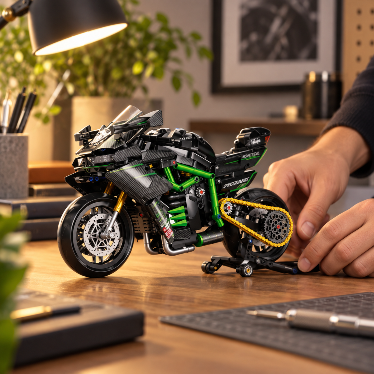 Hyperbike Ninja H2R brick-built motorcycle in a product display scene, gallery view 8