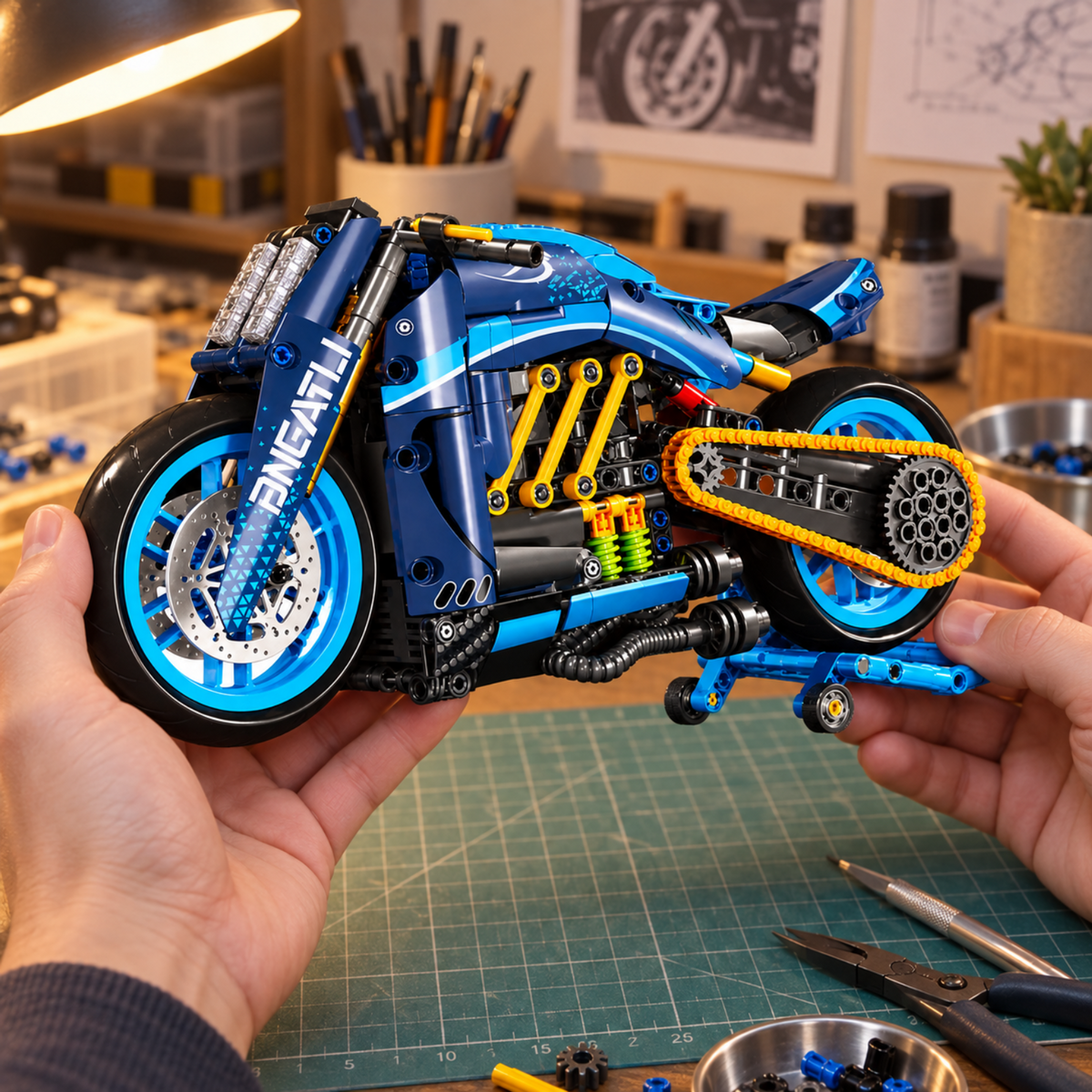 Cruiser Diavel brick-built motorcycle in a product display scene, gallery view 8