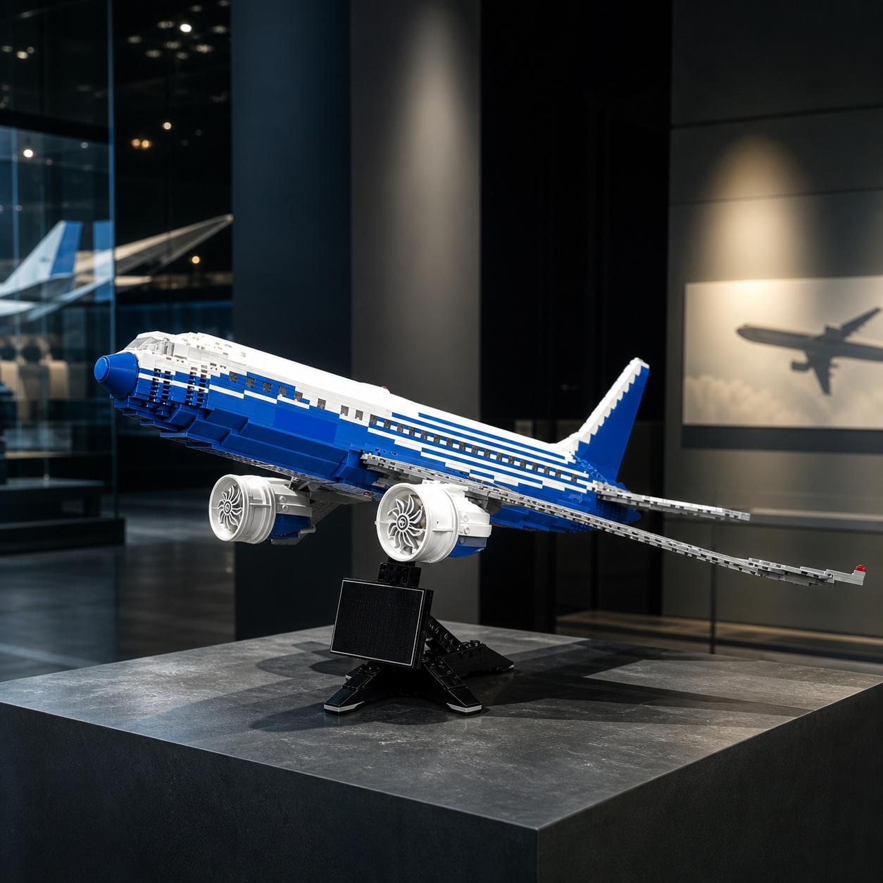 Bausteinmodell einer Boeing 787 Dreamliner in einem zeitgenössischen Luftfahrtmuseum