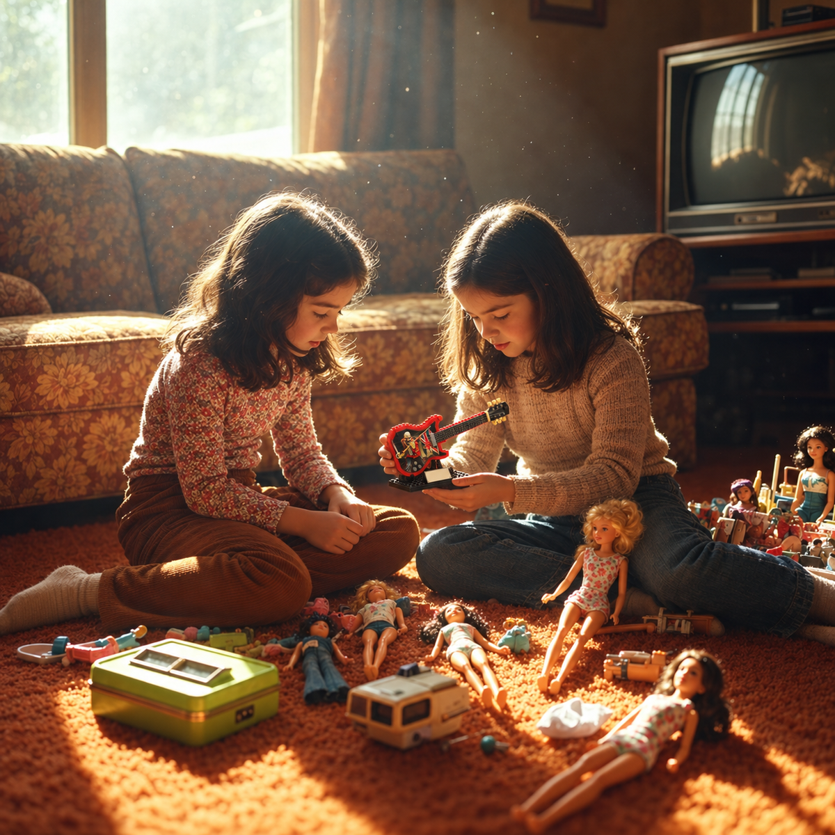 Children holding the Iron Maiden The Trooper miniature guitar at realistic scale.