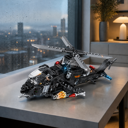 SWAT Helicopter (423 Pcs) - interior hero 08 - SWAT Helicopter brick model in a rainy panoramic apartment