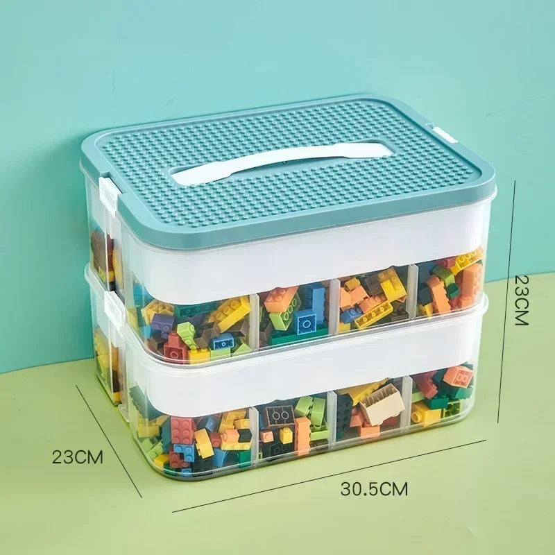 Storage Box 2 Tiers Green Lid - 30.5 x 23 x 23 cm