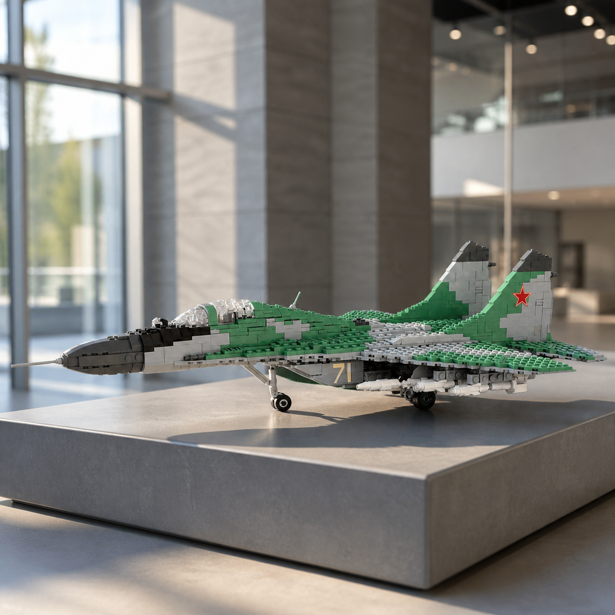 MIG-29-Bausteinmodell in einem Luftfahrtmuseum am Morgen