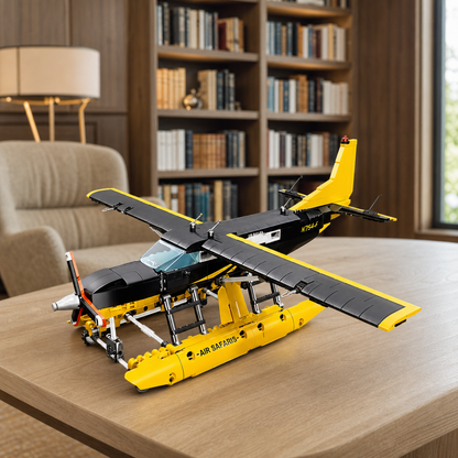 BF-445 Innenraum 09 - Wasserflugzeug-Baumodell in einer hellen, modernen Bibliothek