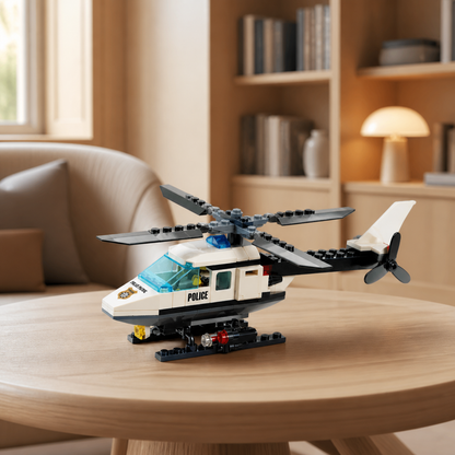 Police Helicopter (102 Pcs) - interior hero 09 - Police Helicopter brick model in a modern library zone