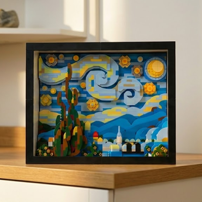 Bricks Fans comisariada 1:1 - O Museu: A Starry Night Art Frame (1568 Micro-piezas) - 4