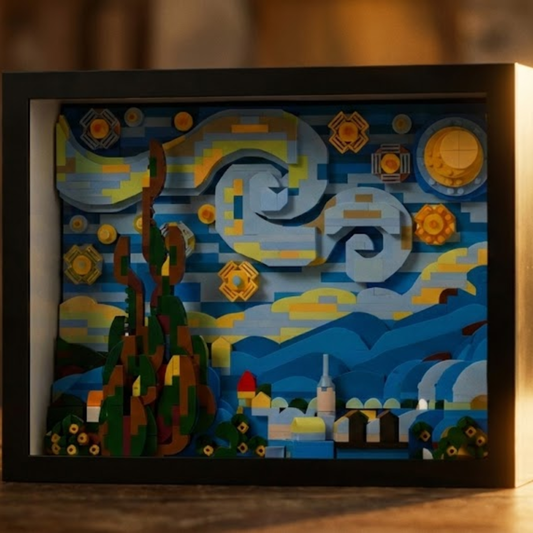 Bricks Fans comisariada 1:1 - O Museu: A Starry Night Art Frame (1568 Micro-piezas) - 5