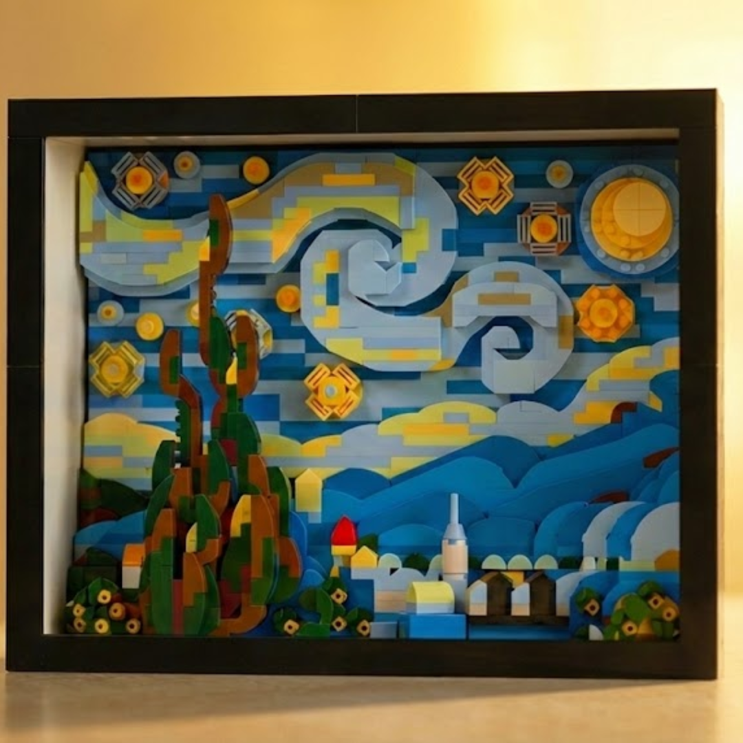 Bricks Fans comisariada 1:1 - O Museu: A Starry Night Art Frame (1568 Micro-piezas) - 8