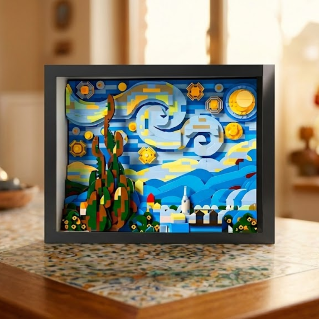 Bricks Fans comisariada 1:1 - O Museu: A Starry Night Art Frame (1568 Micro-piezas) - 9