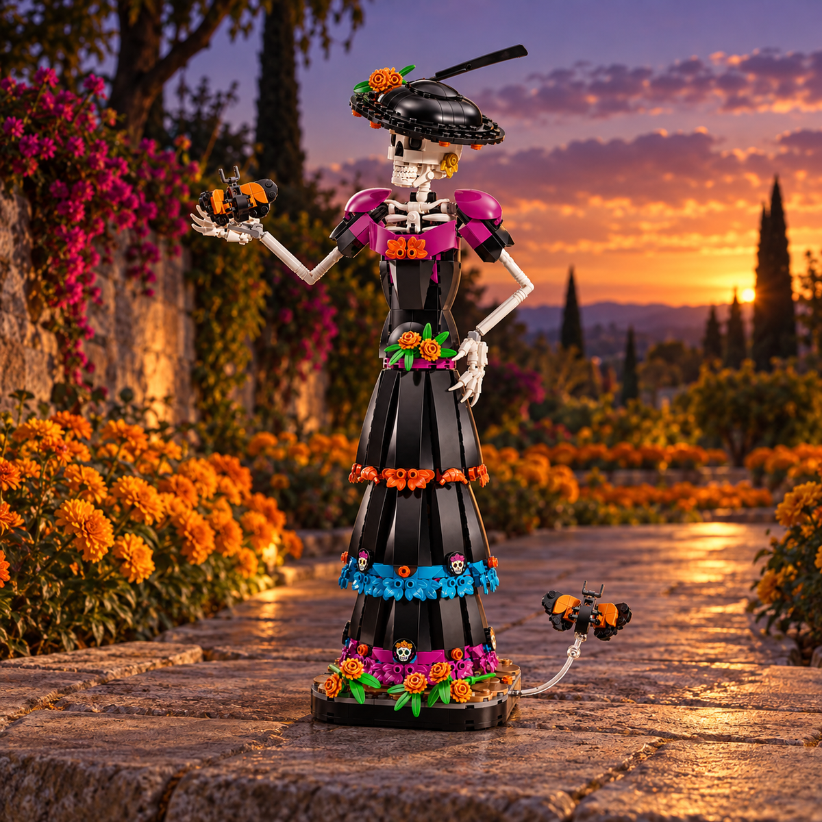 La Catrina (1212 peças): cena ambientada, caminho cemiterio cempasuchil.