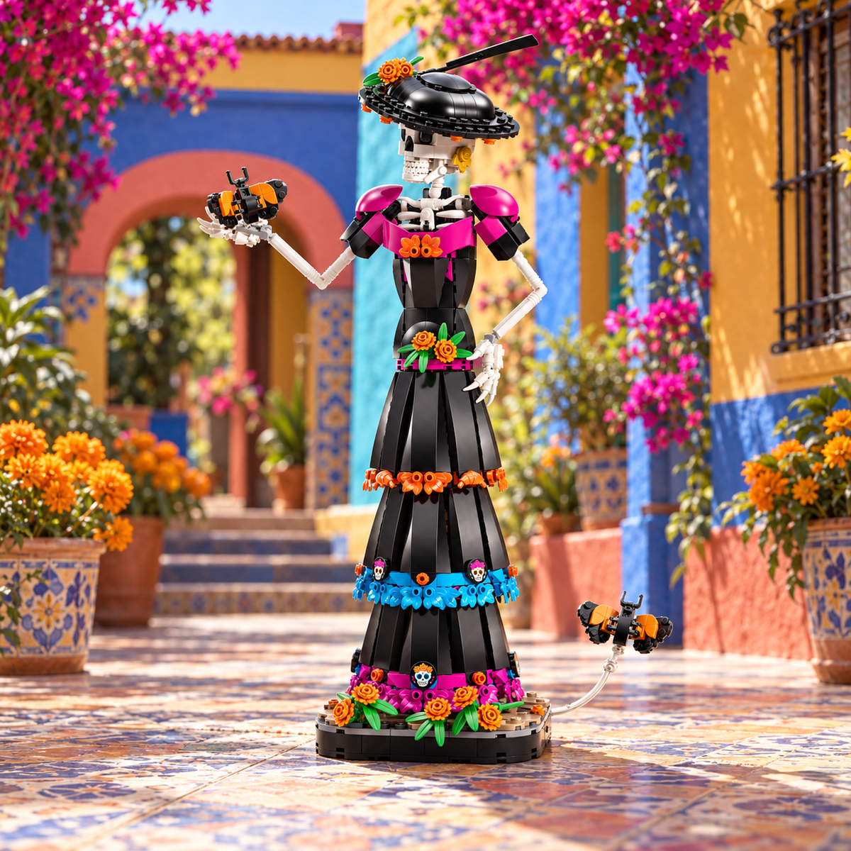 La Catrina (1212 peças): cena ambientada, patio colorido.