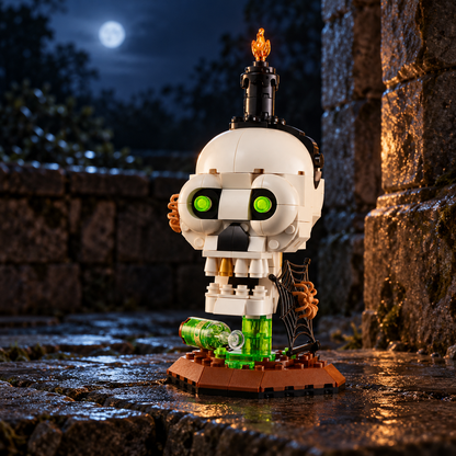 Halloween: Caveira à Vela (204 peças): cena ambientada, jardim de pedra.