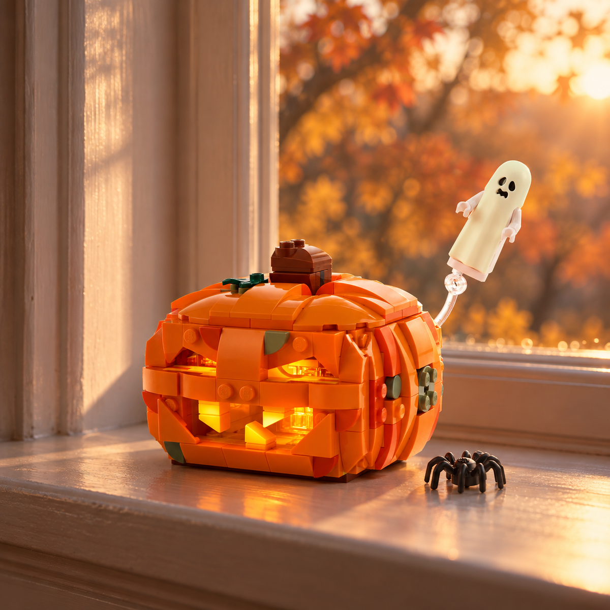 Halloween: Lanterna de Abóbora (323 peças): cena ambientada, janela de outono.