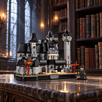 Wandinha: Academia Nevermore (890 peças): cena ambientada, biblioteca.