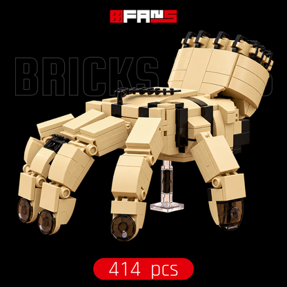 Black-background cover showing the 414-piece hand-figure build and included parts.