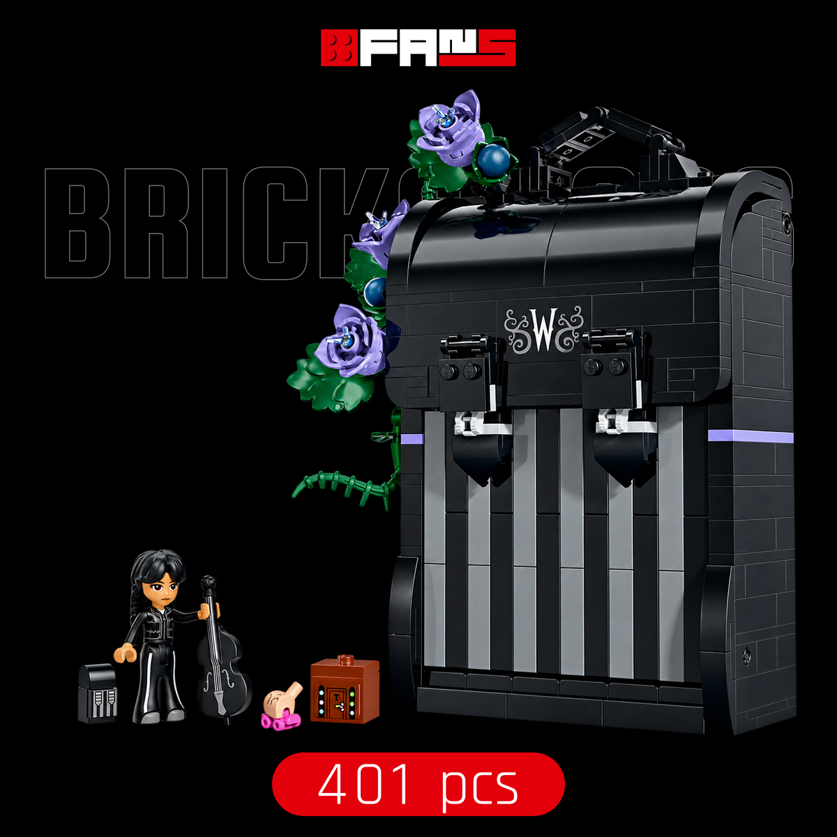 Black-background cover showing the 401-piece backpack build and included parts.
