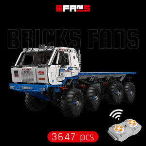 Detailed 8x8 Tatra T815 brick-built truck model with remote control, 3647 pieces.