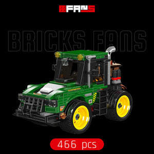 Modelo de tractor de pecinhas de montar verde con ruedas amarillas, 466 piezas.