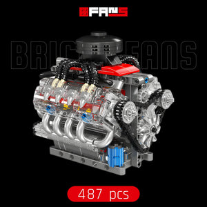 Modello dettagliato in pecine da costruzione di un motore V8 con parti trasparenti e 487 Pezzi.