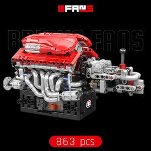 Modell eines roten und silbernen Automotors aus Klemmbausteinen mit 863 Peças.