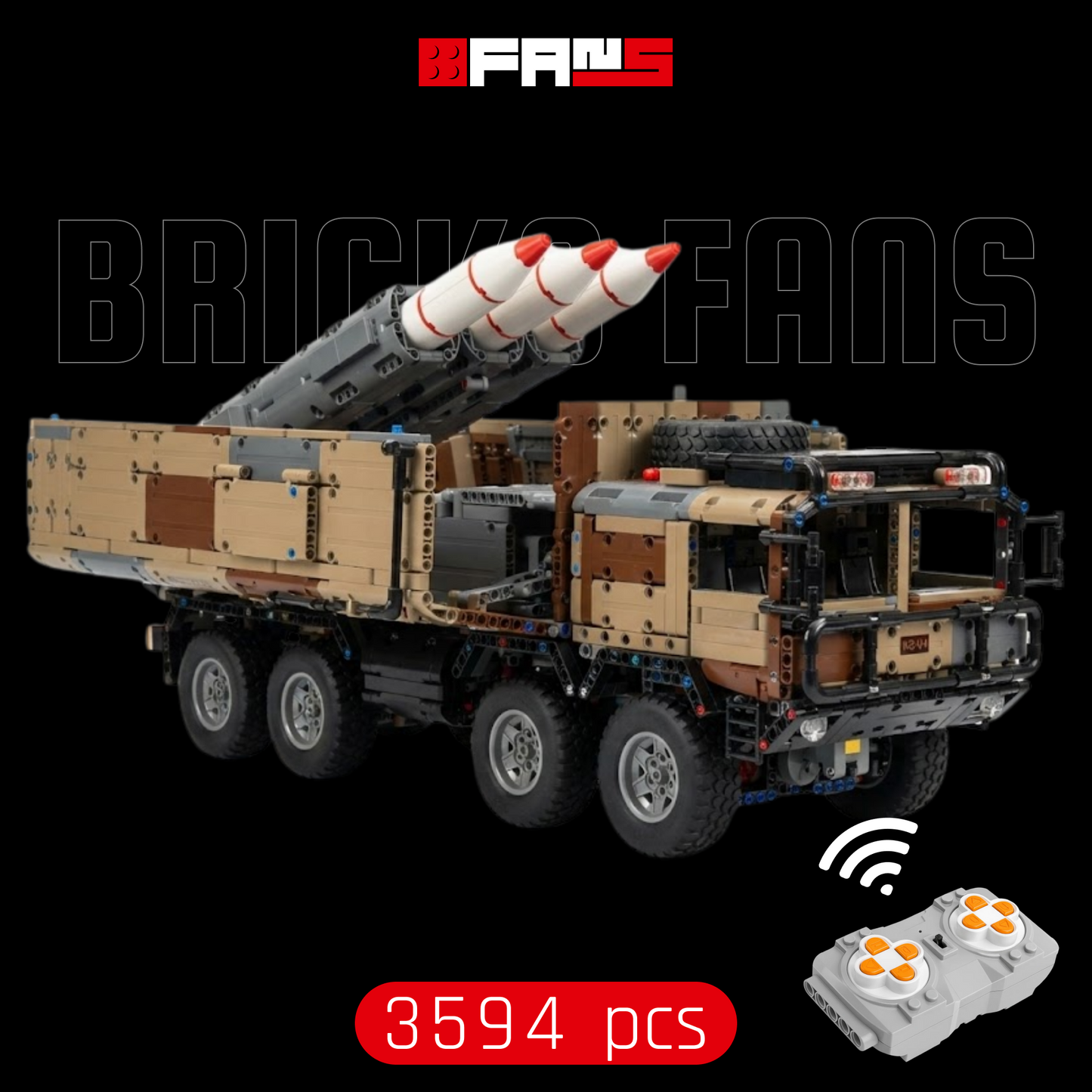 8x4 RC Ciężarówka Rakietowa w Kamuflażu Wojskowym (3594 elementy) 