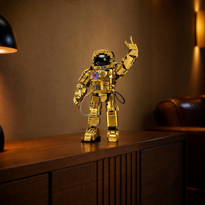 Model de cărămidă Golden Astronaut într-un salon de cinema