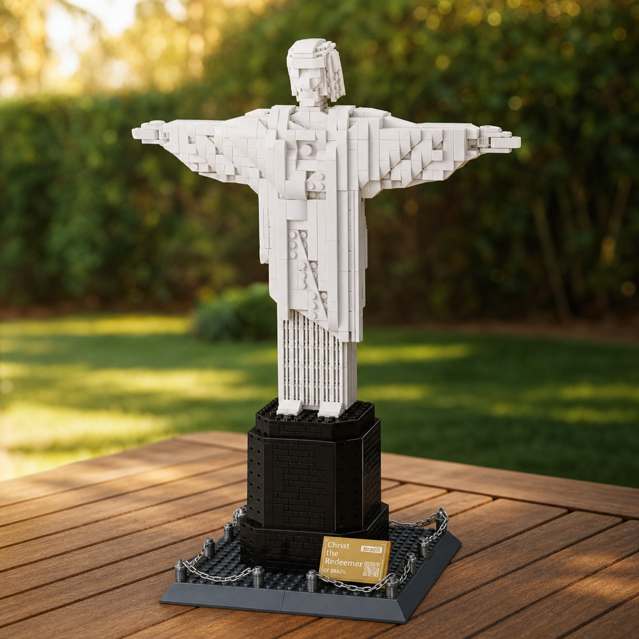Christ the Redeemer (973 pcs) on a backyard lawn table